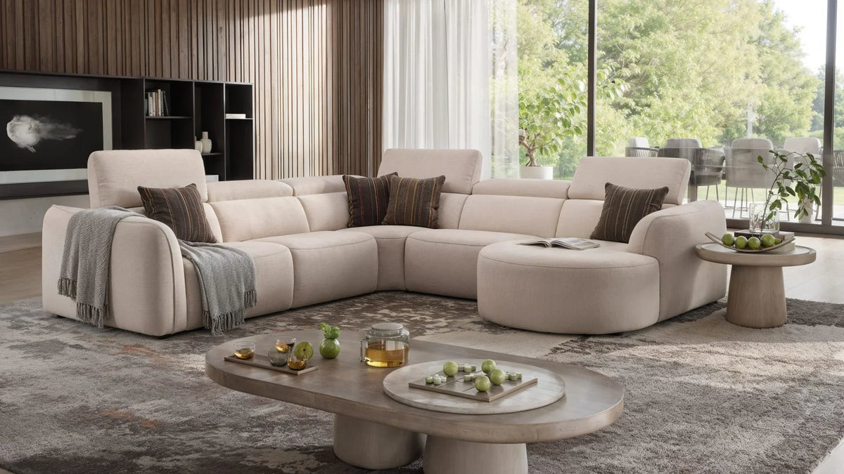 Wohnlandschaft U-Form: Leder & Stoff – Sofanella