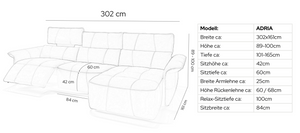 Leder Ecksofa ADRIA – Maßskizze