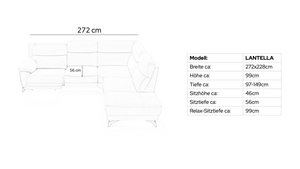 Leder Ecksofa LANTELLA – Maßskizze