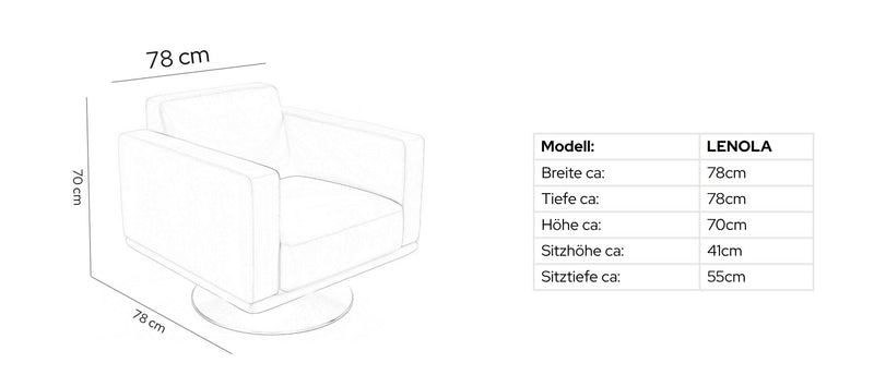 Stoff Drehsessel LENOLA – Maßskizze