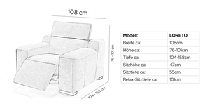 Leder Relaxsessel LORETO – Maßskizze