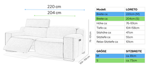 Leder 3-Sitzer Sofa LORETO – Maßskizze