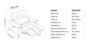 Stoff 2-Sitzer Sofa Mini SALENTO – Maßskizze