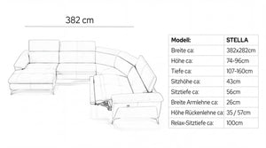 Leder Wohnlandschaft STELLA – Maßskizze